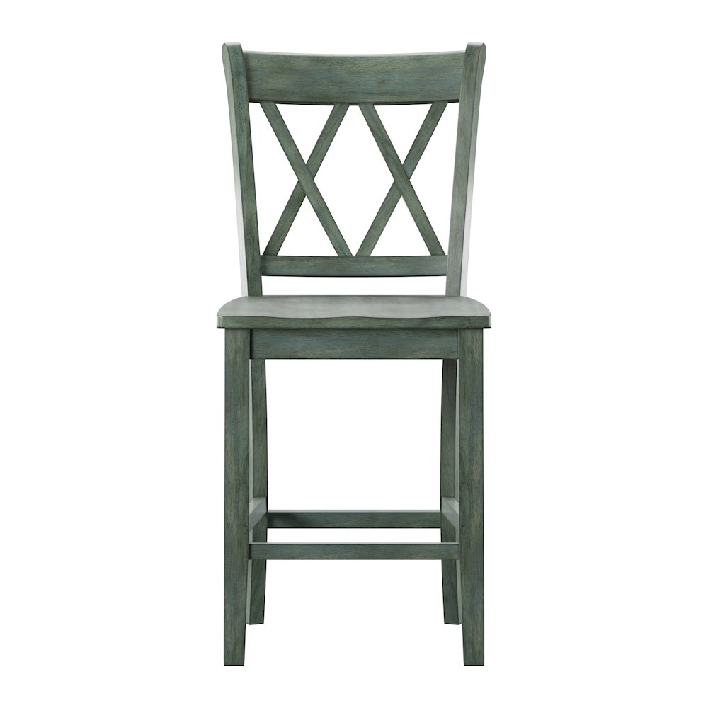 Set of 2, Antique Sage Finish Double X Back Counter Height Chair. Picture 4