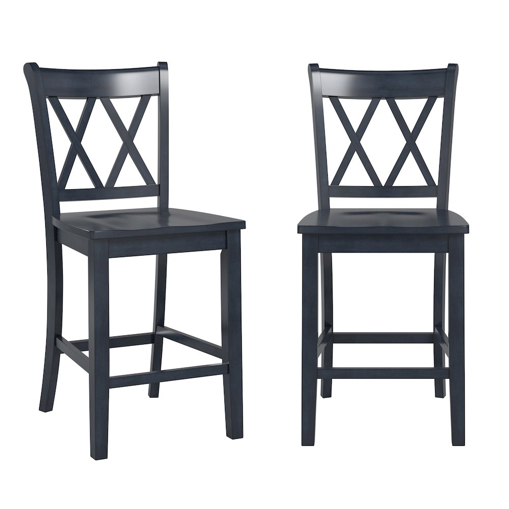 Set of 2, Antique Denim Finish Double X Back Counter Height Chair. Picture 3