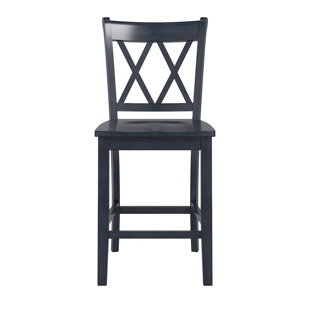 Set of 2, Antique Denim Finish Double X Back Counter Height Chair. Picture 5