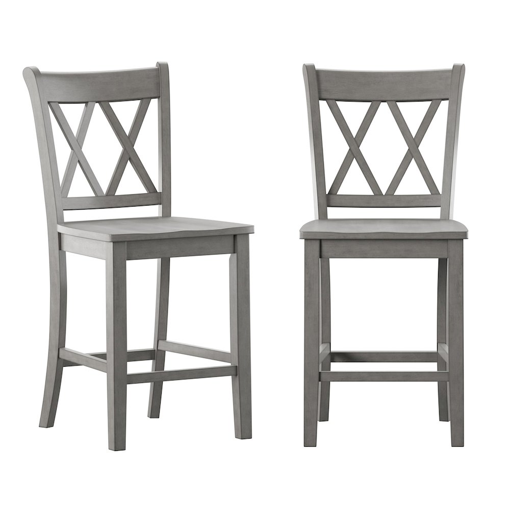 Set of 2, Antique Grey Finish Double X Back Counter Height Chair. Picture 2