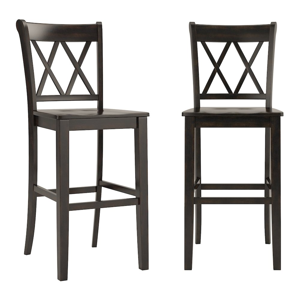 Set of 2, Antique Black Finish Double X Back Bar Height Chair. Picture 3