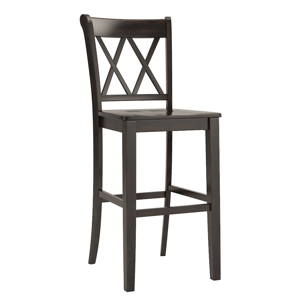 Set of 2, Antique Black Finish Double X Back Bar Height Chair. Picture 5