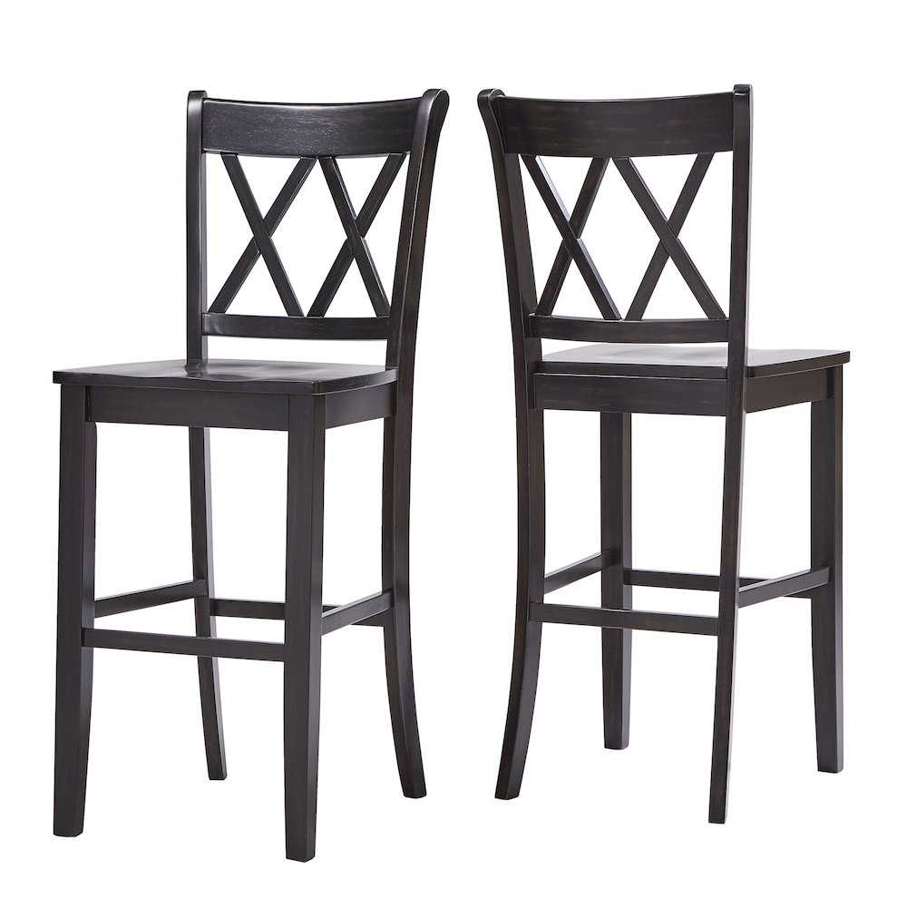 Set of 2, Antique Black Finish Double X Back Bar Height Chair. Picture 8