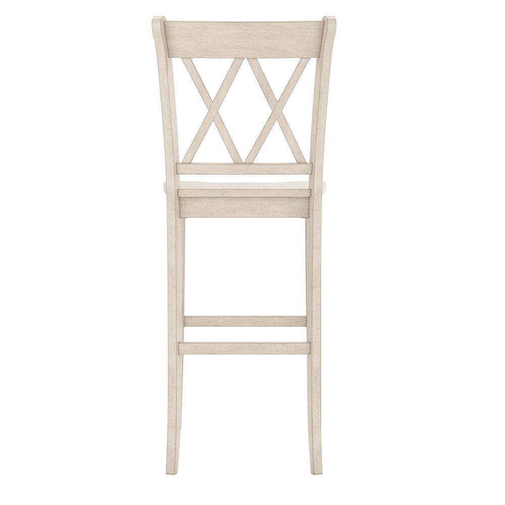 Set of 2, Antique White Finish Double X Back Bar Height Chair. Picture 7