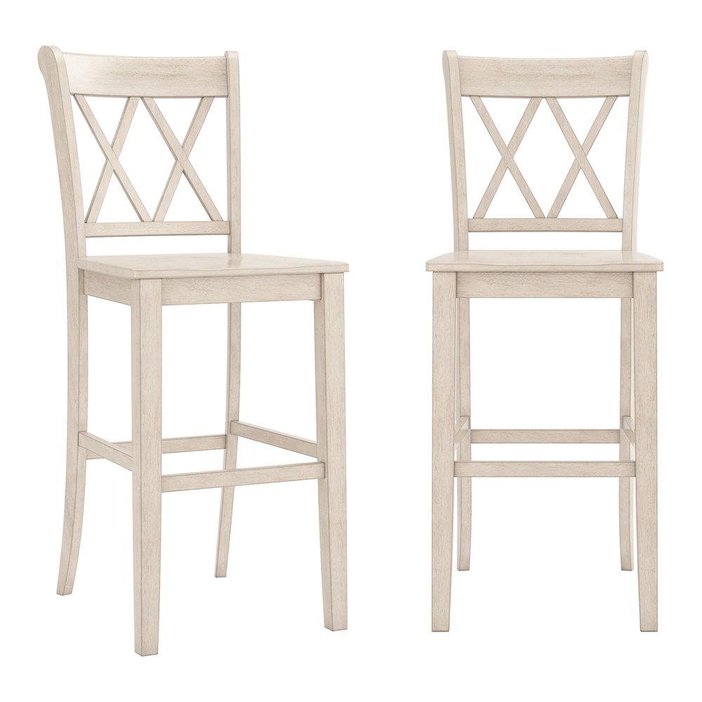 Set of 2, Antique White Finish Double X Back Bar Height Chair. Picture 3