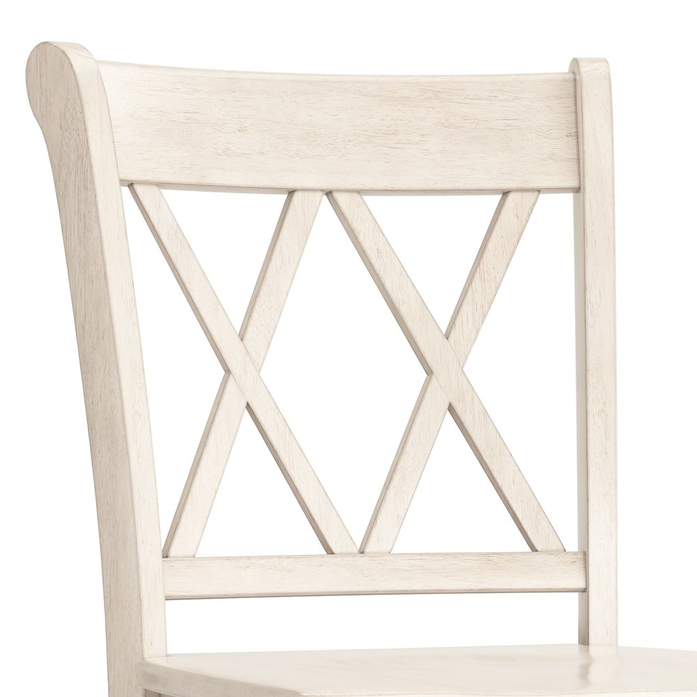 Set of 2, Antique White Finish Double X Back Bar Height Chair. Picture 2