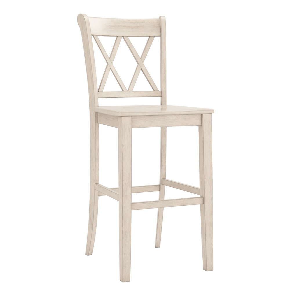 Set of 2, Antique White Finish Double X Back Bar Height Chair. Picture 5