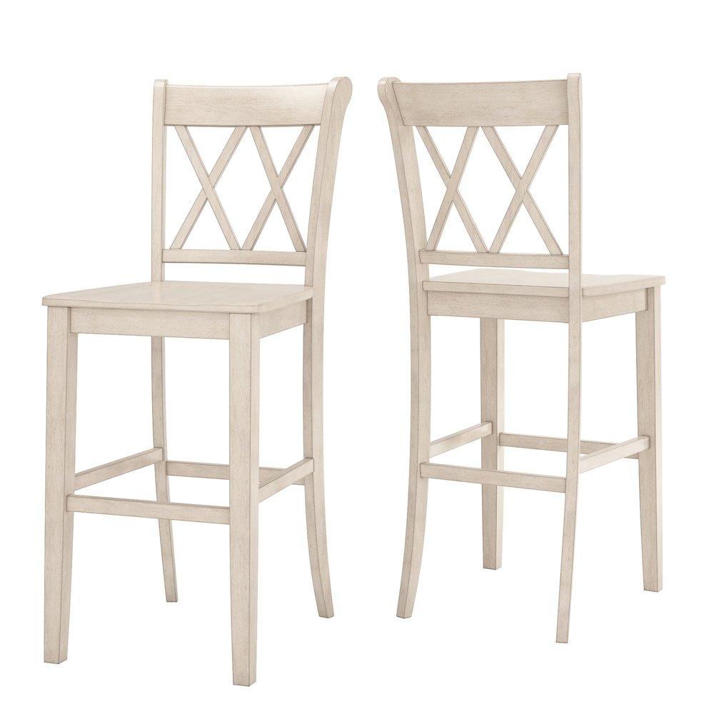Set of 2, Antique White Finish Double X Back Bar Height Chair. Picture 8
