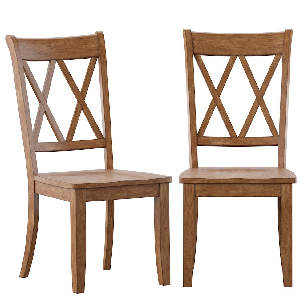 Set of 2, Oak Finish Double X Back Side Chair. Picture 3