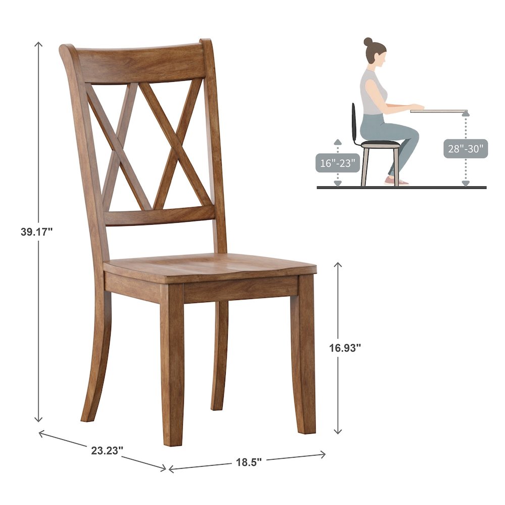 Set of 2, Oak Finish Double X Back Side Chair. Picture 4