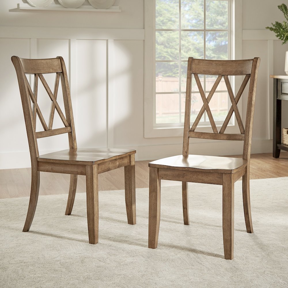 Set of 2, Oak Finish Double X Back Side Chair. Picture 1