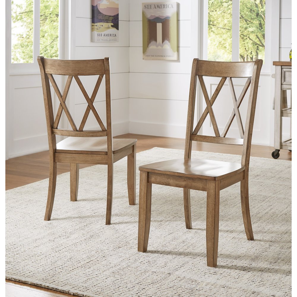 Set of 2, Oak Finish Double X Back Side Chair. Picture 2
