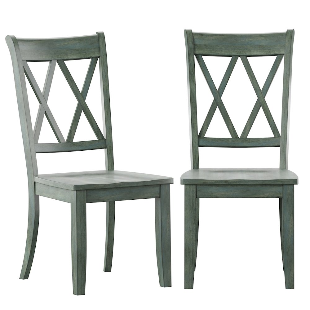Set of 2, Antique Sage Finish Double X Back Side Chair. Picture 3