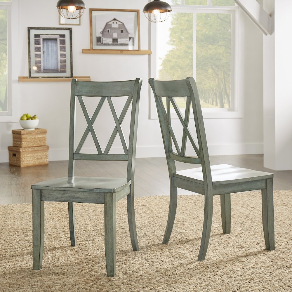 Set of 2, Antique Sage Finish Double X Back Side Chair. Picture 1