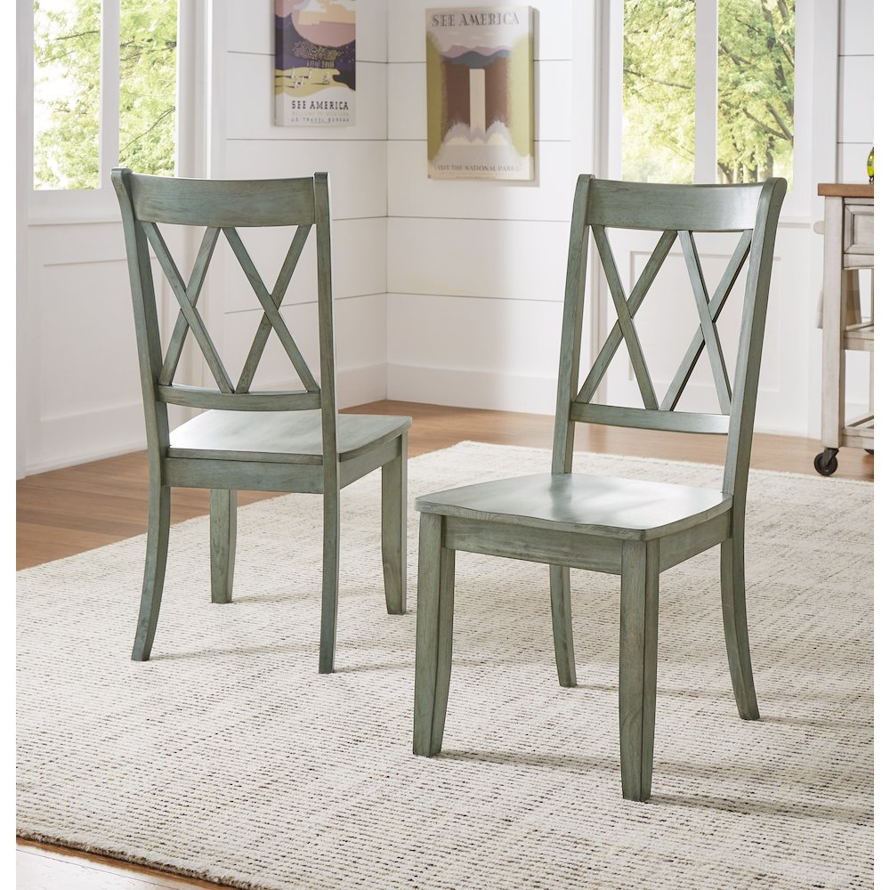 Set of 2, Antique Sage Finish Double X Back Side Chair. Picture 2