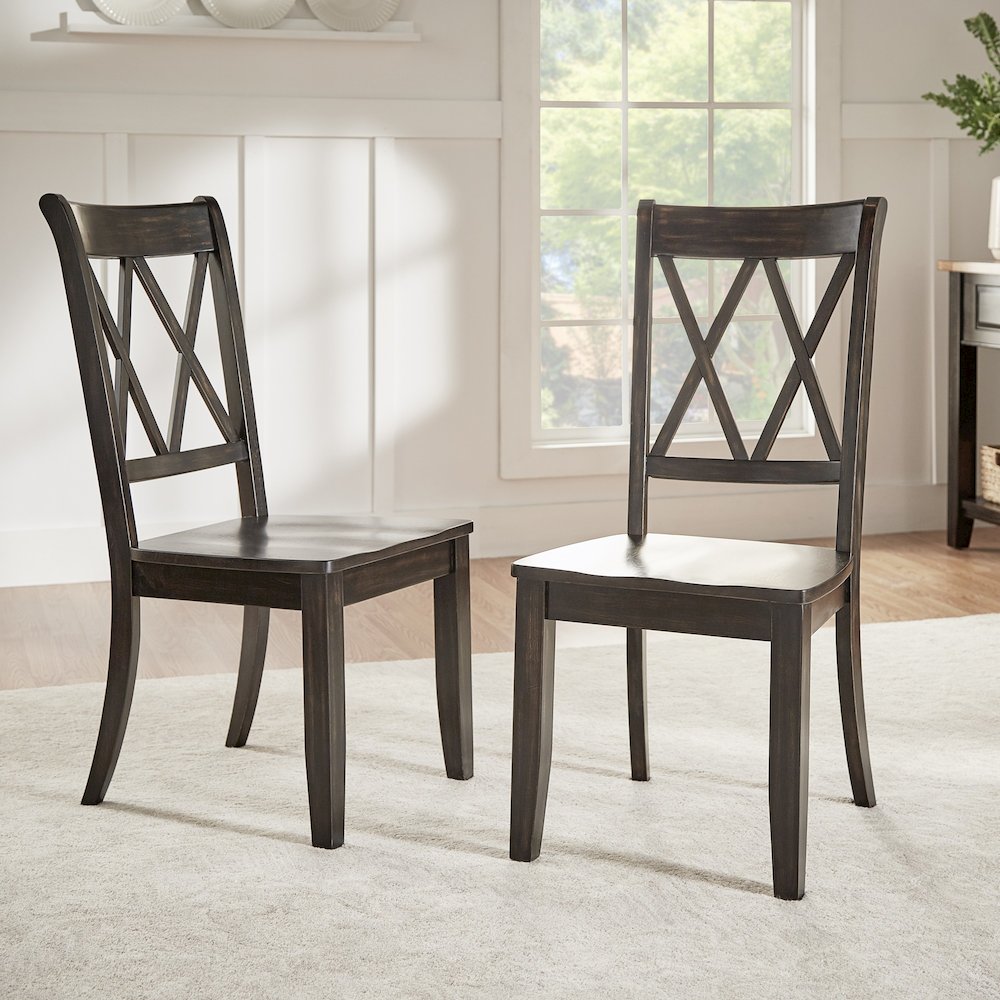 Set of 2, Antique Black Finish Double X Back Side Chair. Picture 1