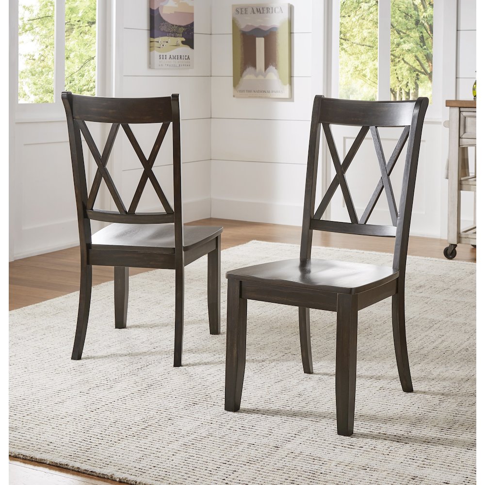 Set of 2, Antique Black Finish Double X Back Side Chair. Picture 2