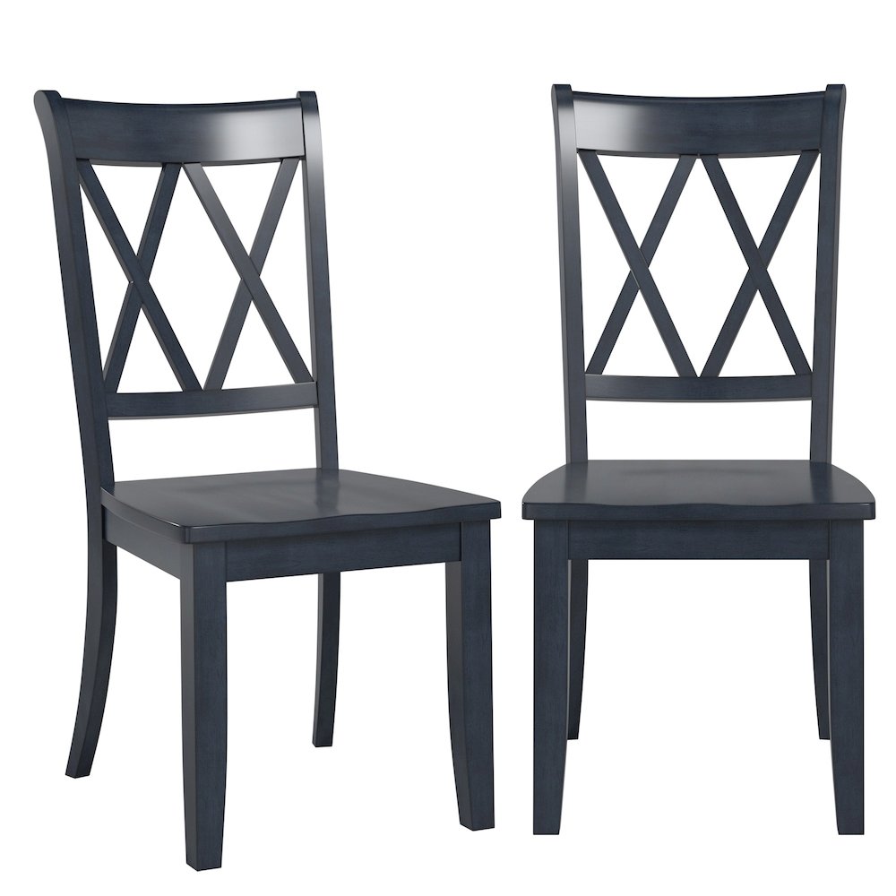Set of 2, Antique Denim Finish Double X Back Side Chair. Picture 2