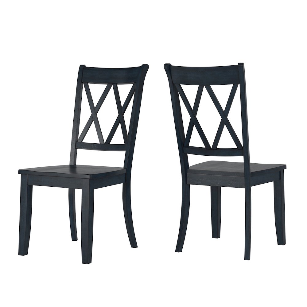 Set of 2, Antique Denim Finish Double X Back Side Chair. Picture 6