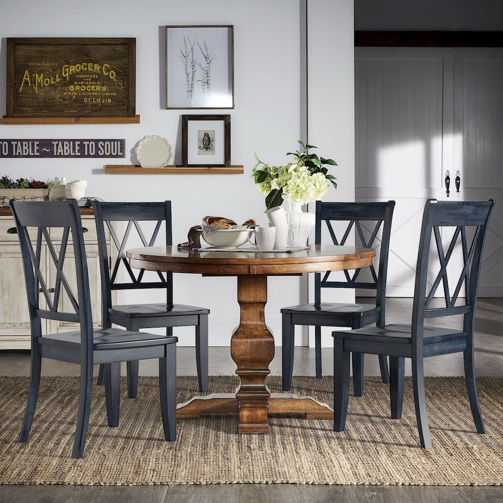 Set of 2, Antique Denim Finish Double X Back Side Chair. Picture 1