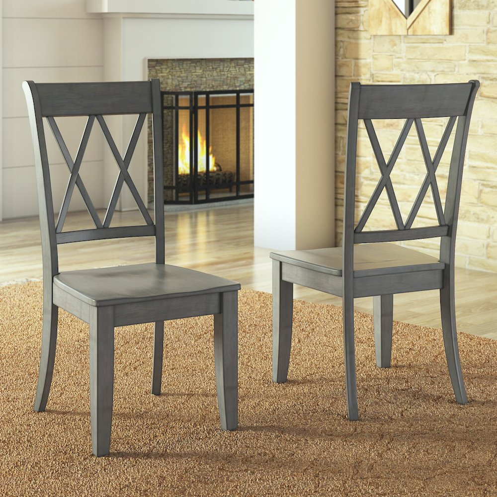 Set of 2, Antique Grey Finish Double X Back Side Chair. Picture 1
