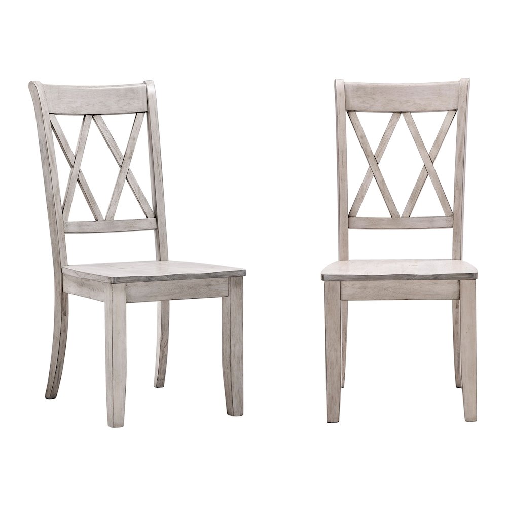 Set of 2, Antique White Finish Double X Back Side Chair. Picture 3