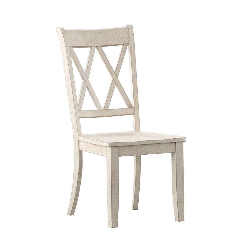 Set of 2, Antique White Finish Double X Back Side Chair. Picture 5