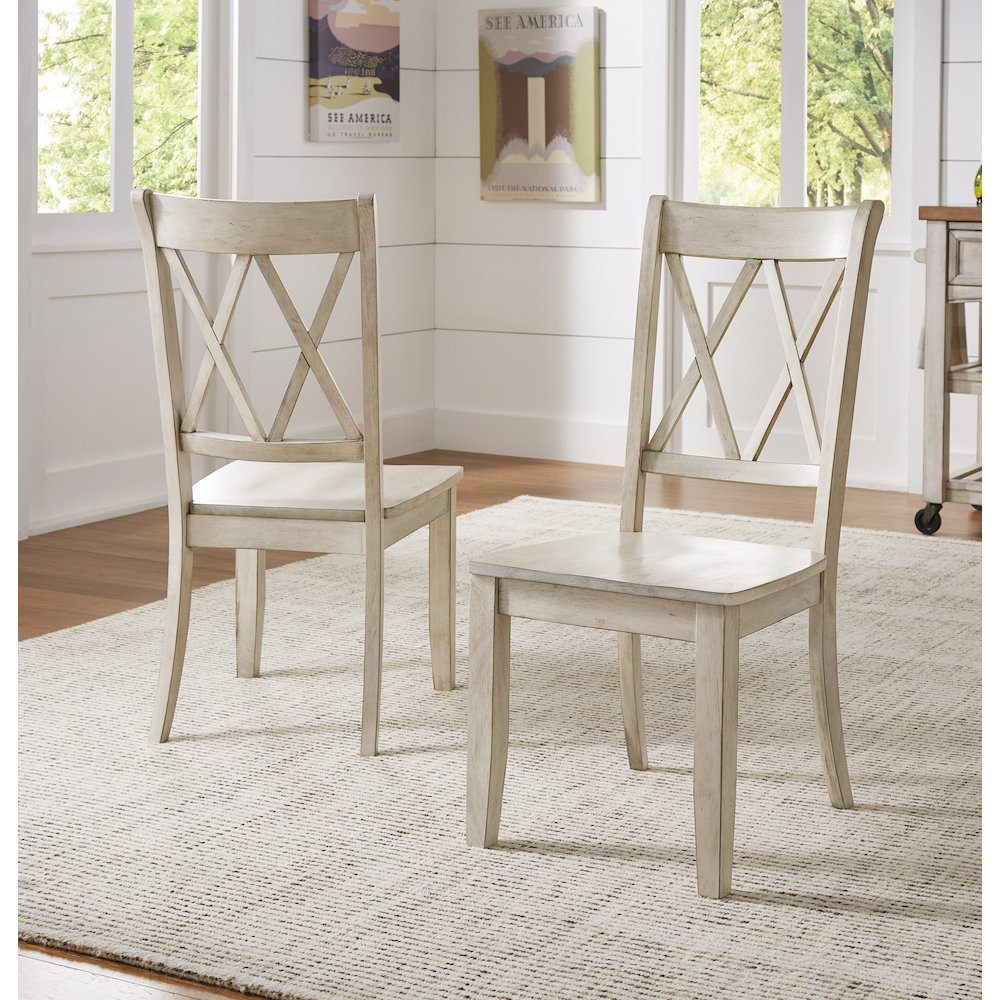 Set of 2, Antique White Finish Double X Back Side Chair. Picture 2
