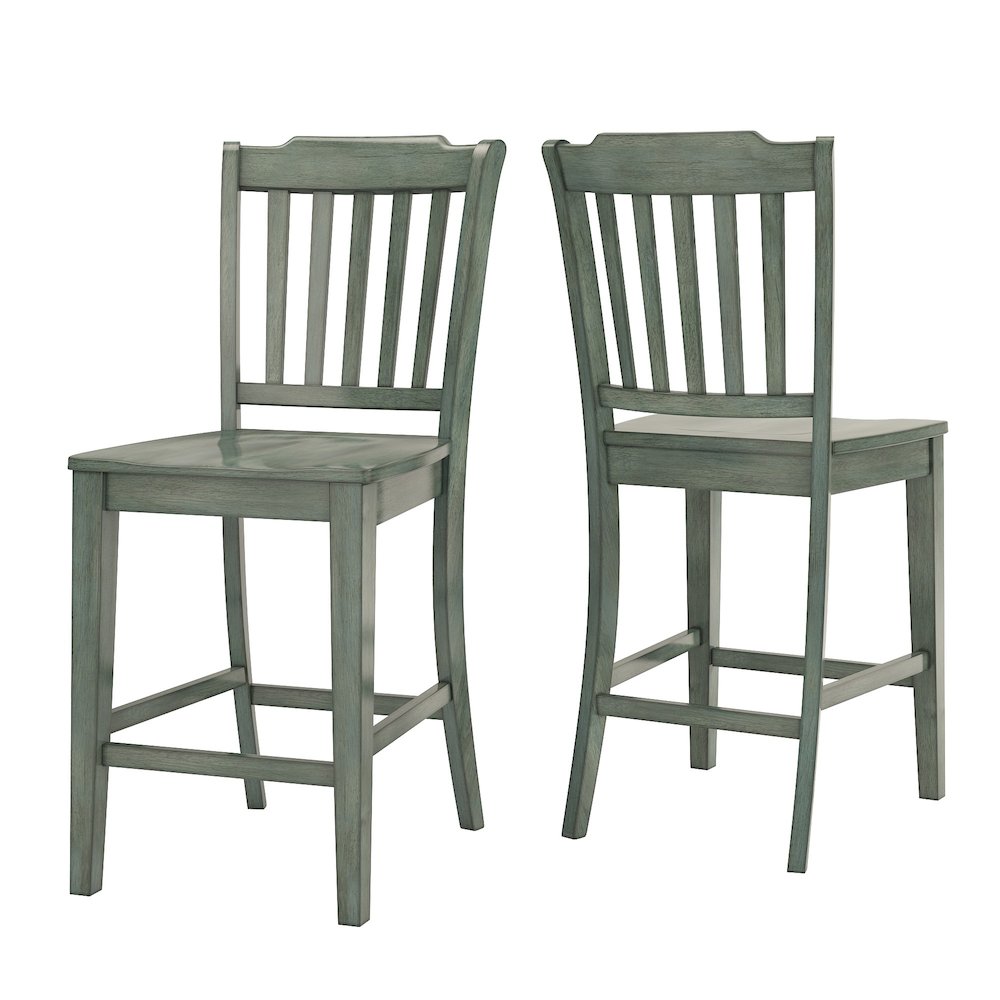 Set of 2, Antique Sage Finish Spindle Back Counter Height Chair. Picture 8