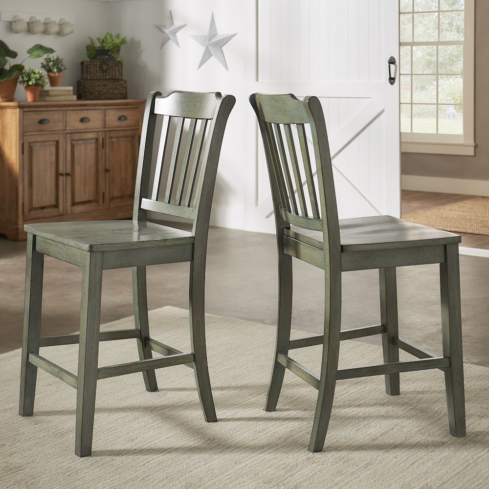 Set of 2, Antique Sage Finish Spindle Back Counter Height Chair. Picture 2