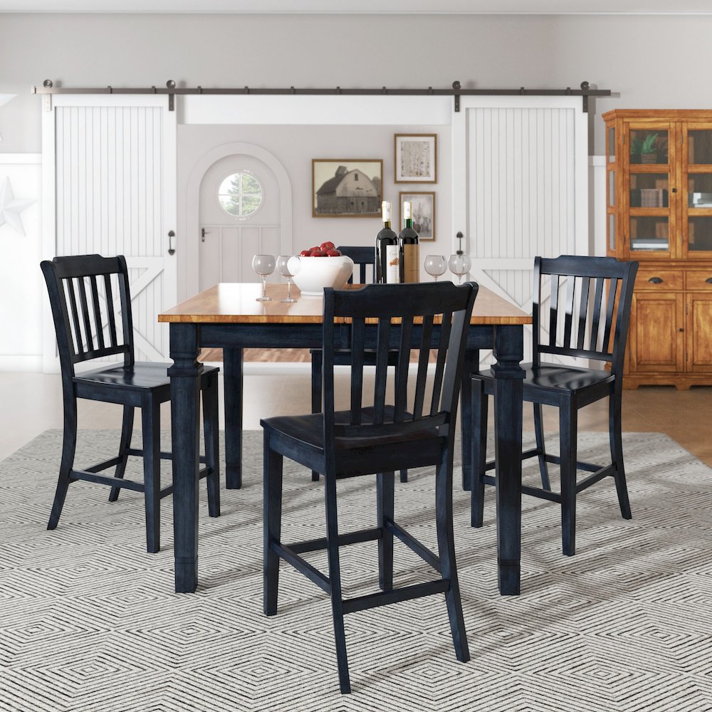 Set of 2, Antique Denim Finish Spindle Back Counter Height Chair. Picture 2