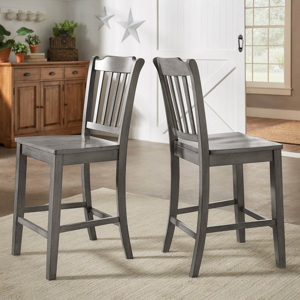 Set of 2, Antique Grey Finish Spindle Back Counter Height Chair. Picture 1