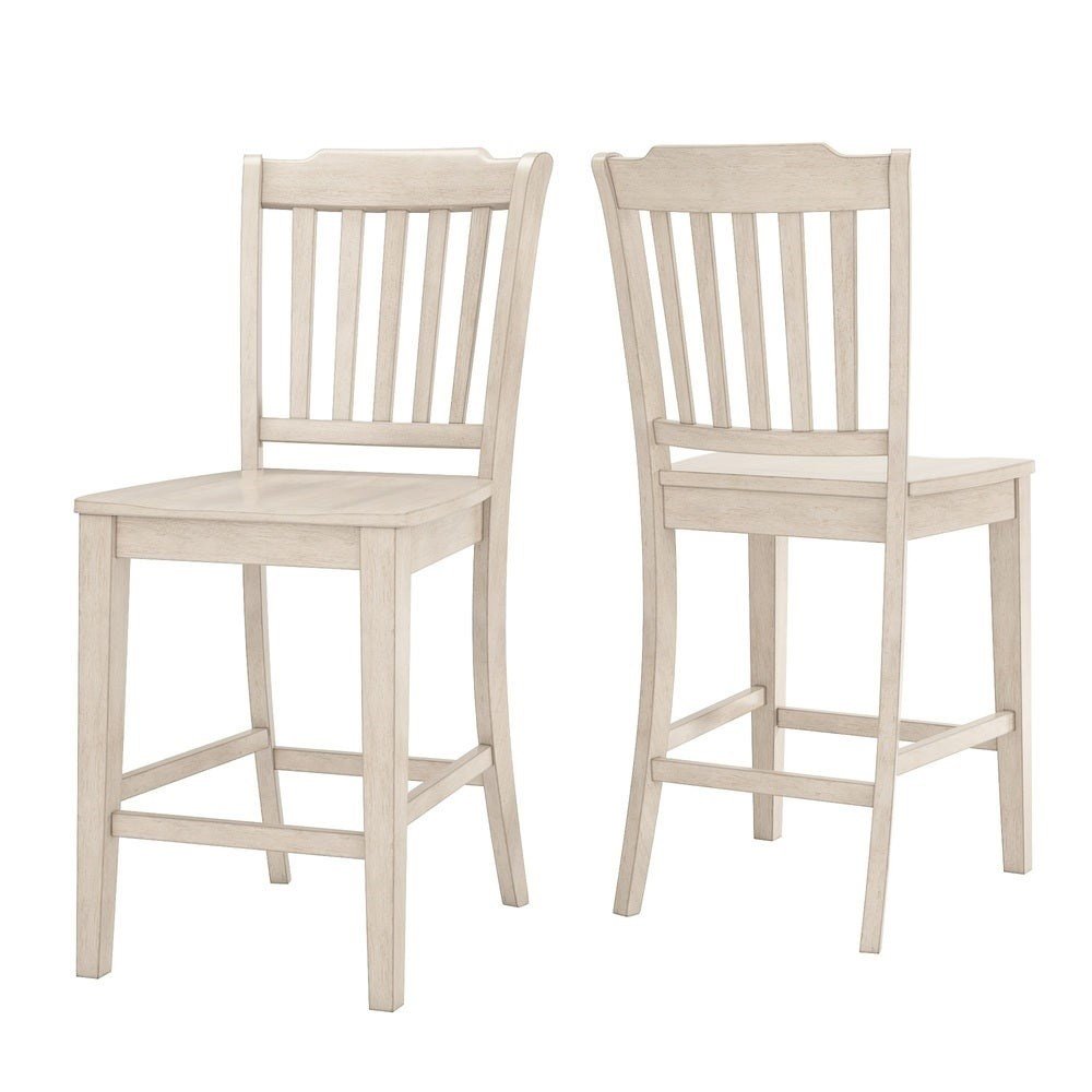 Set of 2, Antique White Finish Spindle Back Counter Height Chair. Picture 7