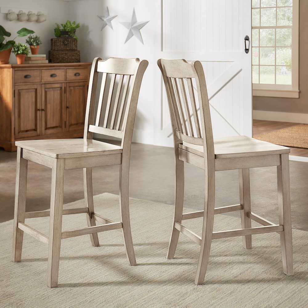 Set of 2, Antique White Finish Spindle Back Counter Height Chair. Picture 1