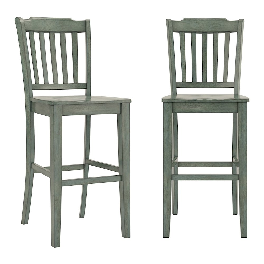 Set of 2, Antique Sage Finish Spindle Back Bar Height Chair. Picture 3
