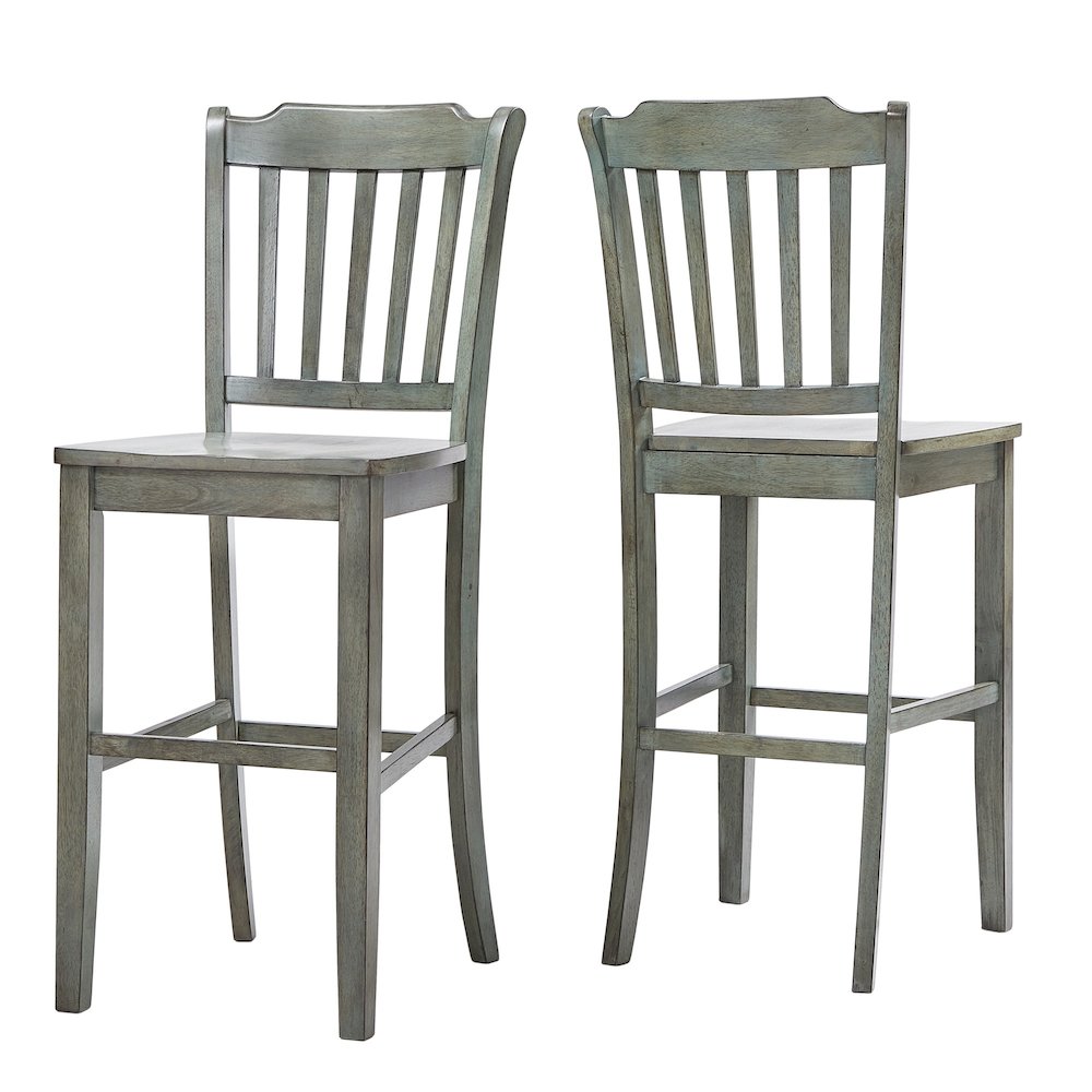 Set of 2, Antique Sage Finish Spindle Back Bar Height Chair. Picture 8