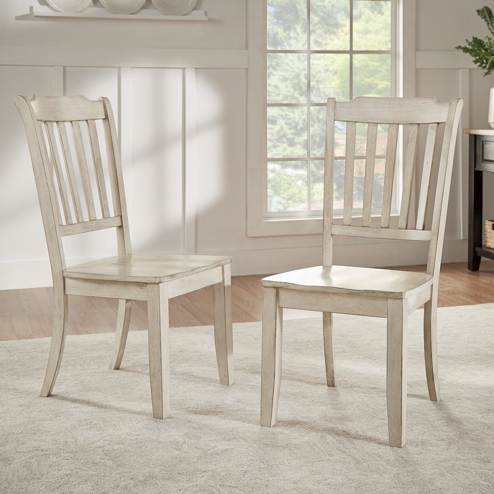 Set of 2, Antique White Finish Spindle Back Side Chair. Picture 1