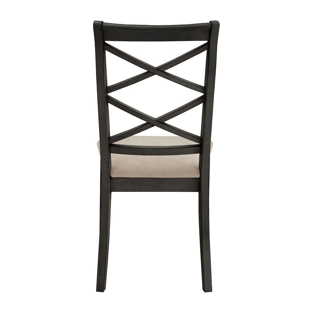 Set of 2, Antique Black Finish Double Cross Back Sand Fabric Dining Chair. Picture 6