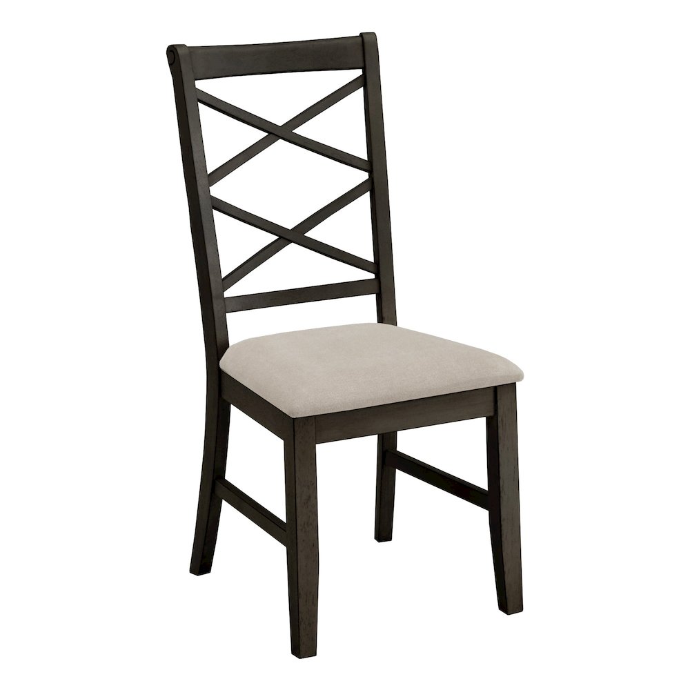 Set of 2, Antique Black Finish Double Cross Back Sand Fabric Dining Chair. Picture 5