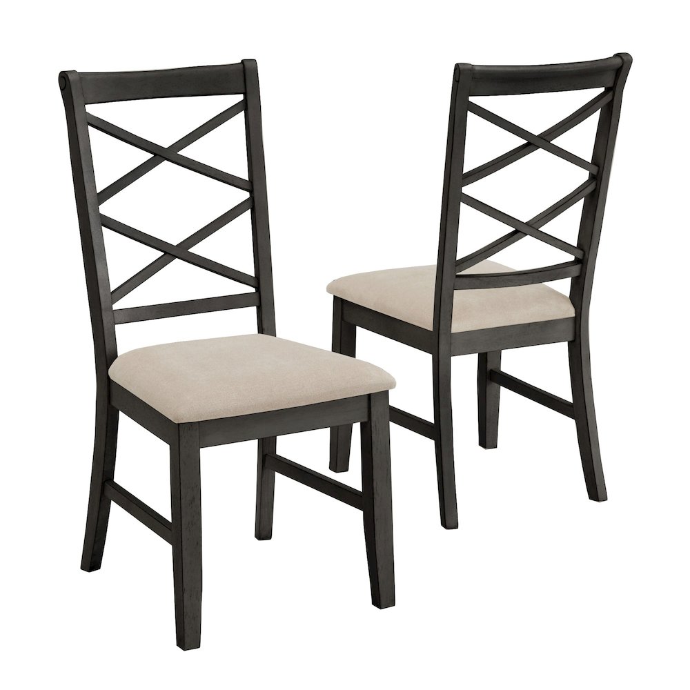 Set of 2, Antique Black Finish Double Cross Back Sand Fabric Dining Chair. Picture 7