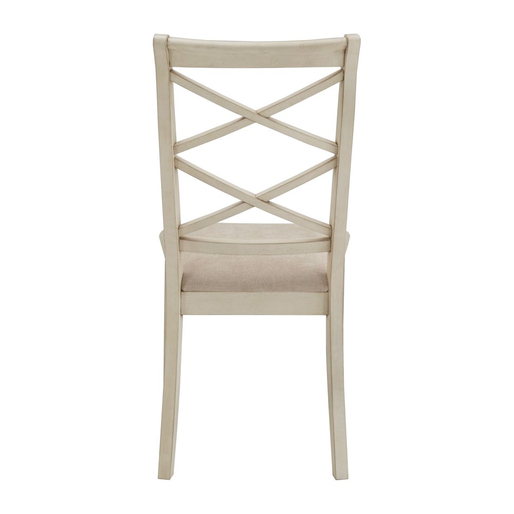 Set of 2, Antique White Finish Double Cross Back Sand Fabric Dining Chair. Picture 6