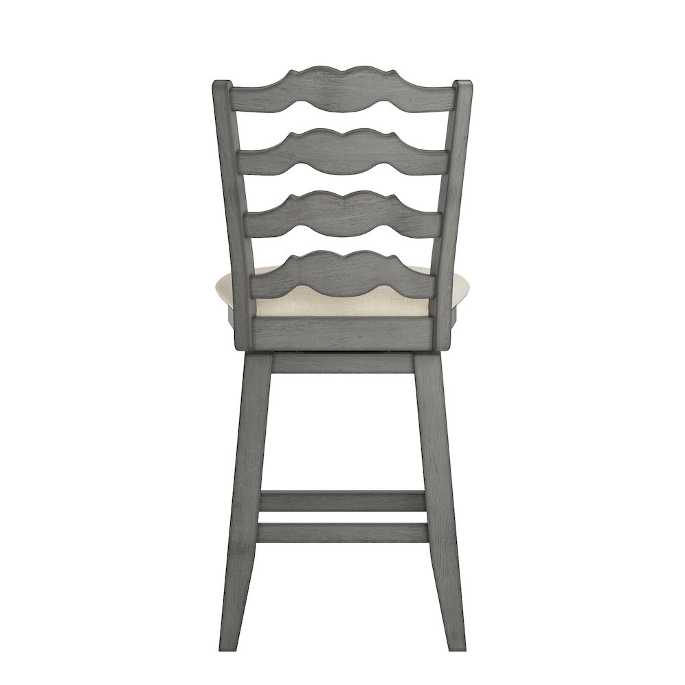 Antique Grey Finish French Ladder Back Swivel Chair W/ Beige Linen Seat. Picture 7