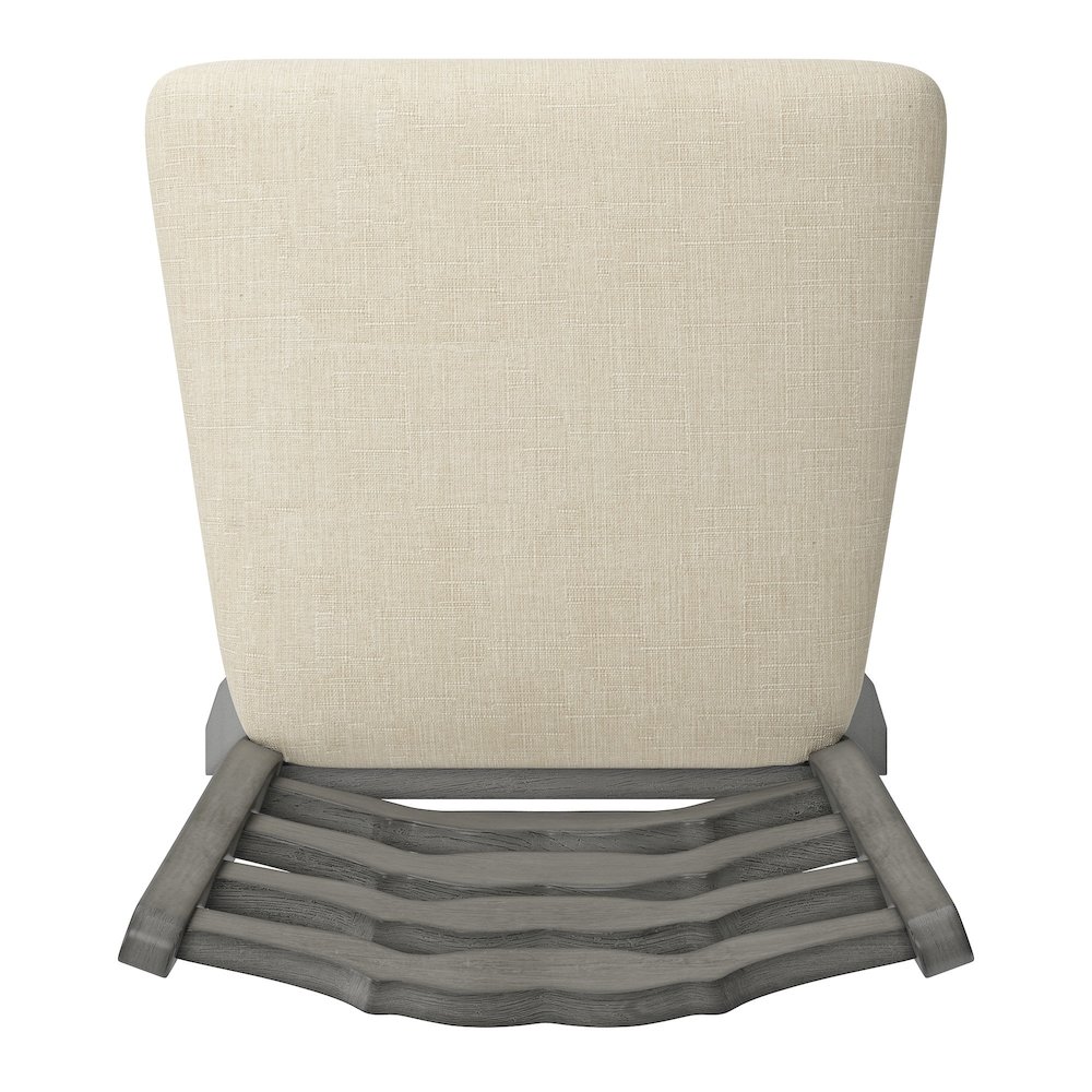 Antique Grey Finish French Ladder Back Swivel Chair W/ Beige Linen Seat. Picture 6