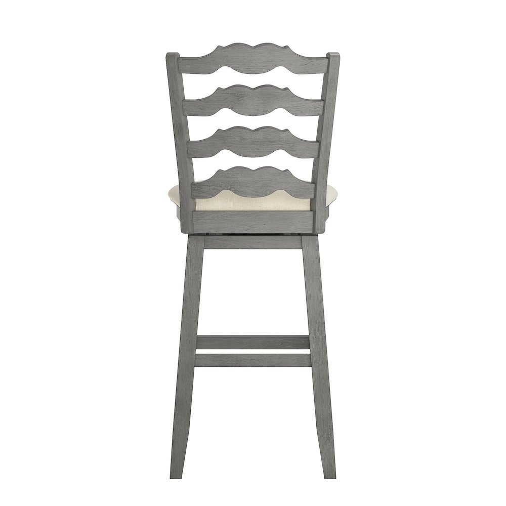 Antique Grey Finish French Ladder Back Swivel Chair W/ Beige Linen Seat. Picture 5