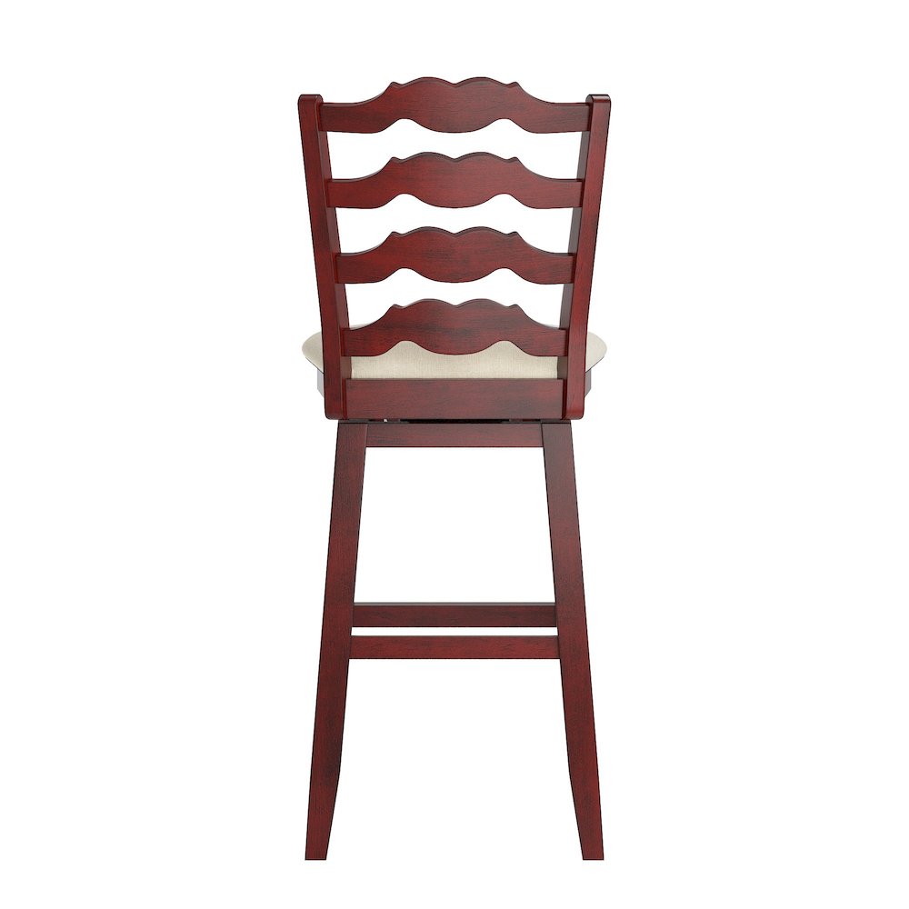 Antique Berry Finish French Ladder Back Swivel Chair W/ Beige Linen Seat. Picture 5