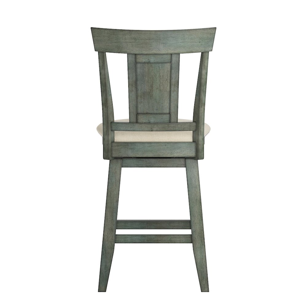 Antique Sage Finish Panel Back Swivel Chair W/ Beige Linen Seat. Picture 7
