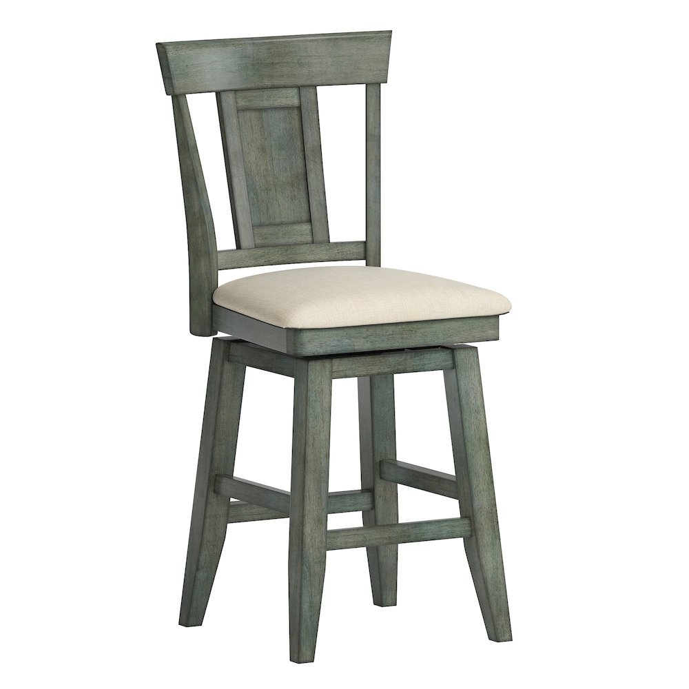 Antique Sage Finish Panel Back Swivel Chair W/ Beige Linen Seat. Picture 5