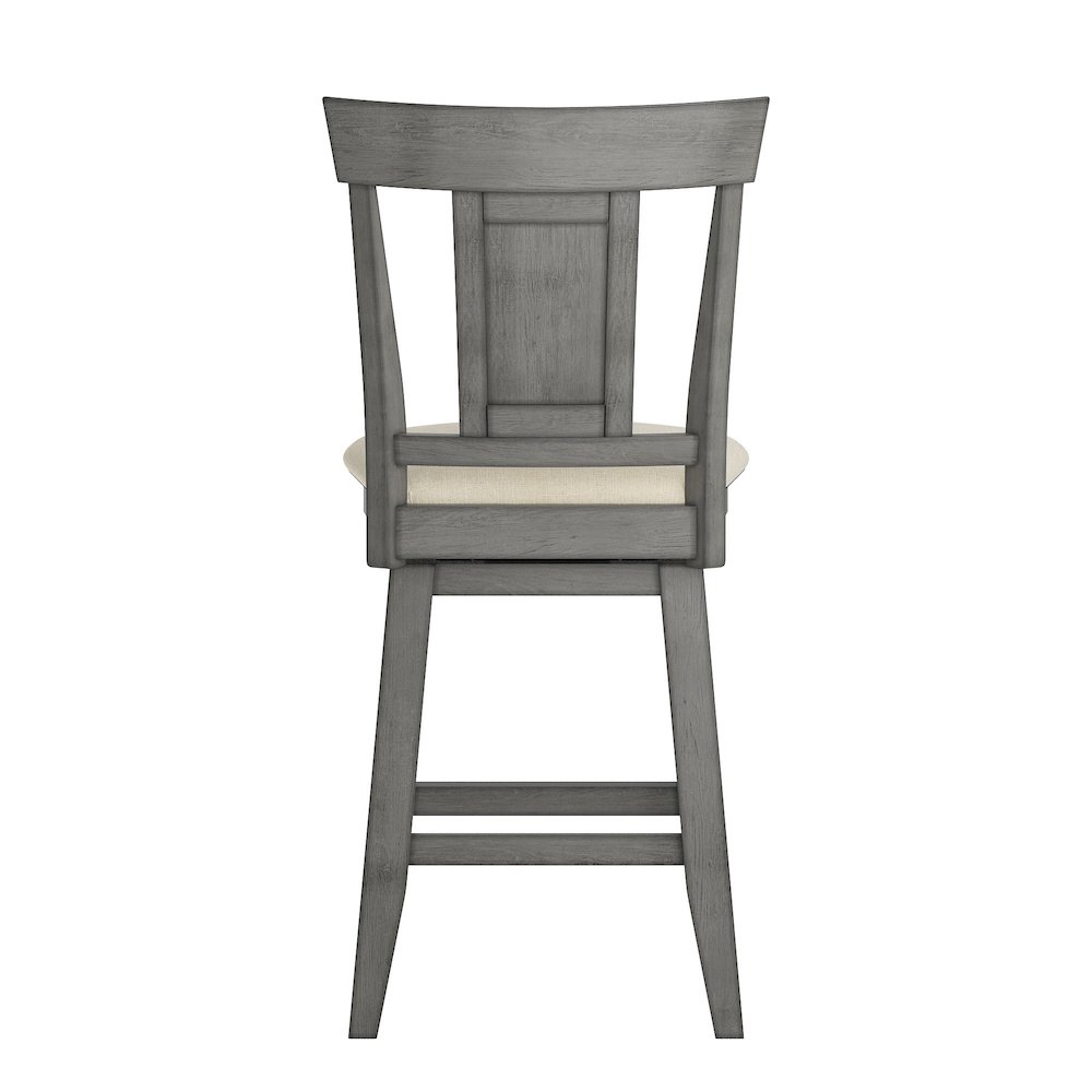 Antique Grey Finish Panel Back Swivel Chair W/ Beige Linen Seat. Picture 7