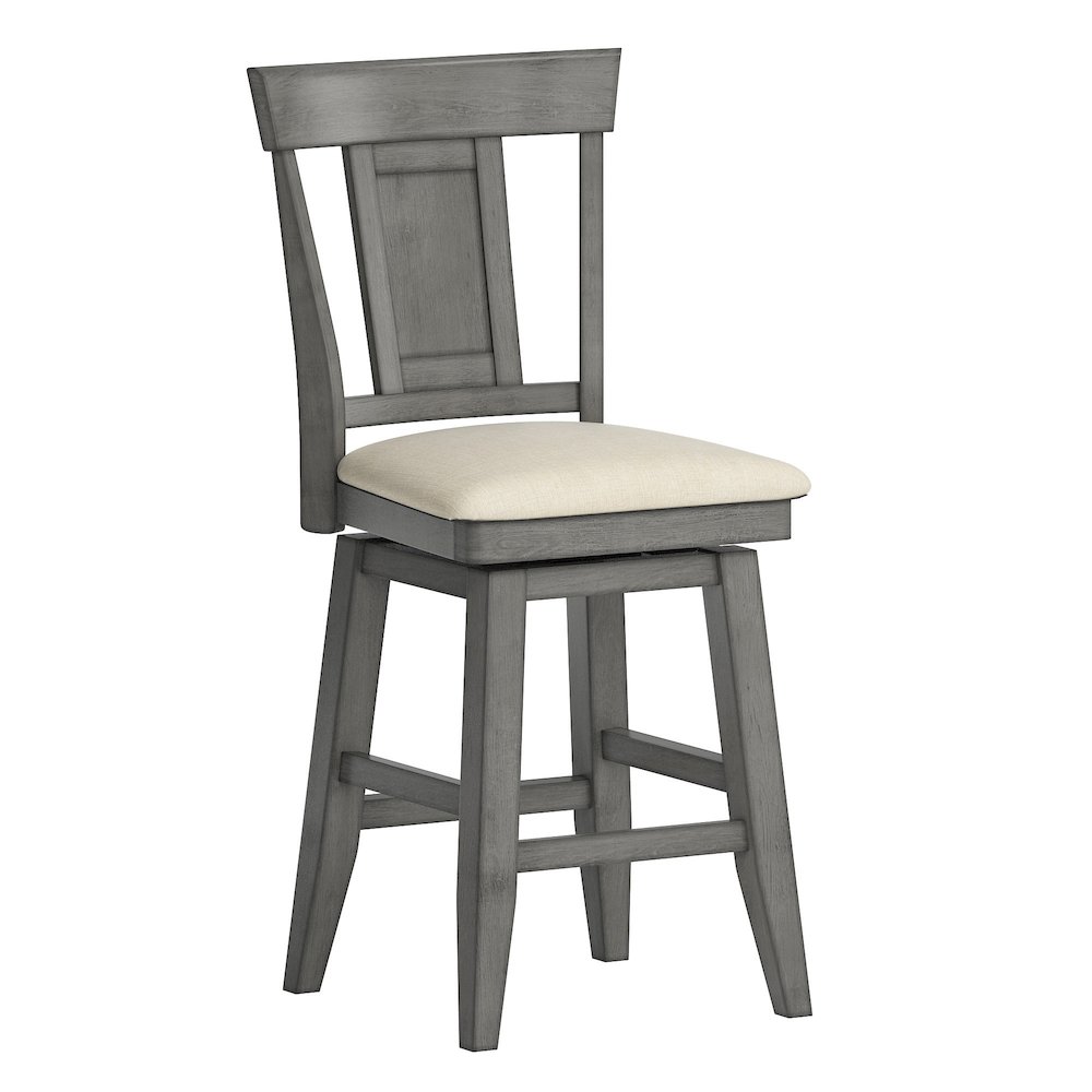 Antique Grey Finish Panel Back Swivel Chair W/ Beige Linen Seat. Picture 5