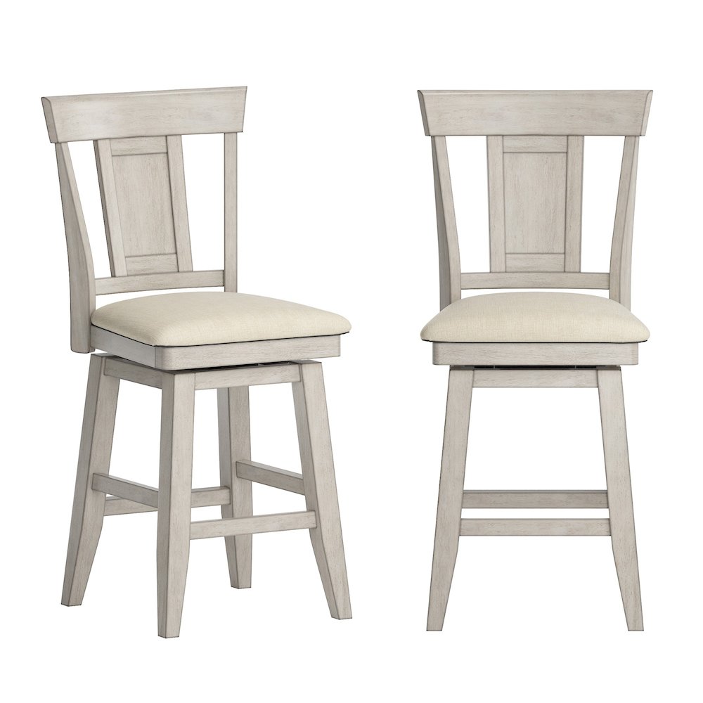 Antique White Finish Panel Back  Swivel Chair W/ Beige Linen Seat. Picture 3